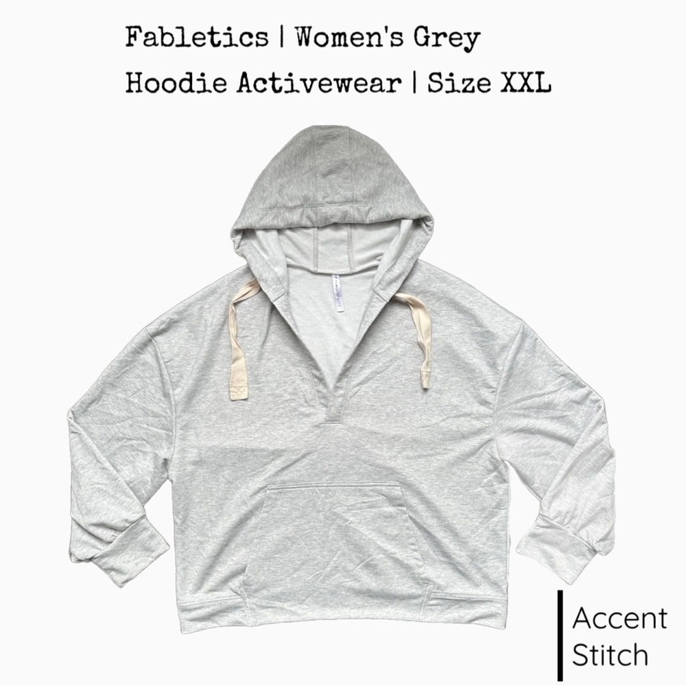Fabletics | Women’s Sweatshirt Hoodie Grey Comfy Activewear V Neck | Size XXL